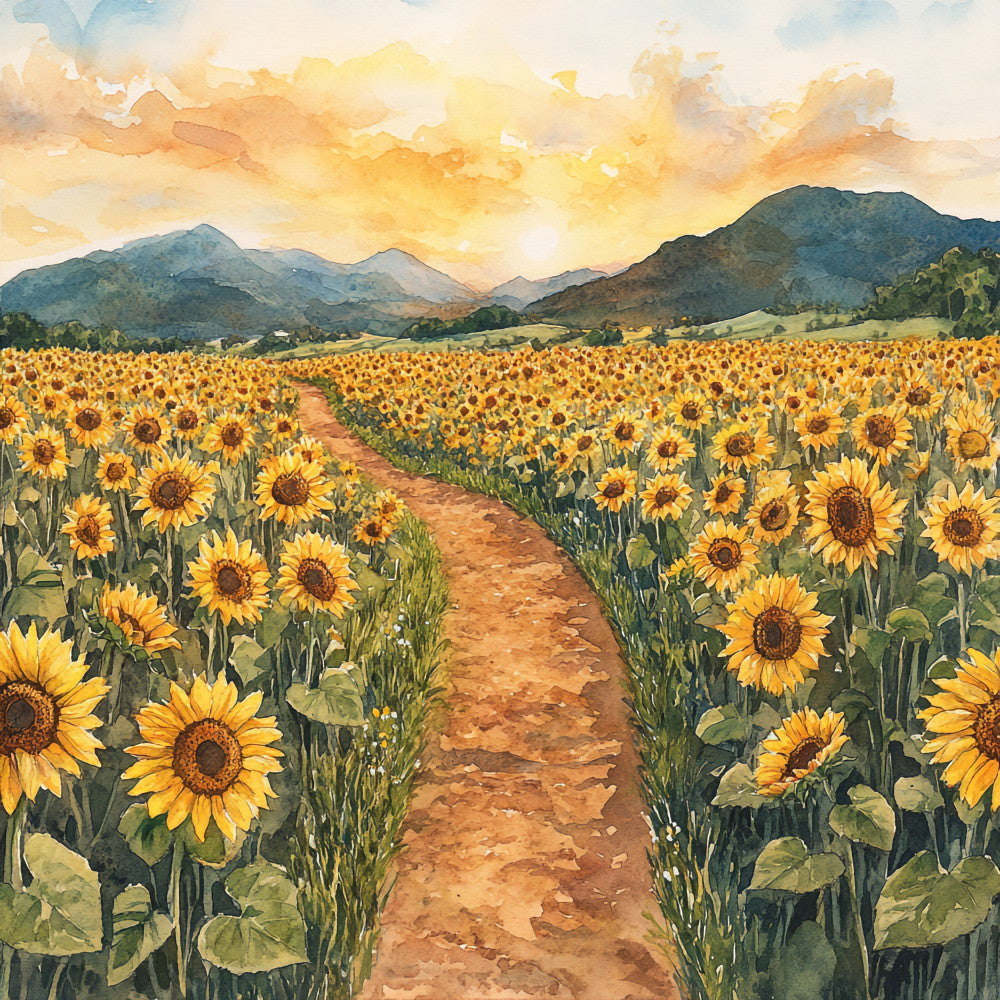 Sunflower Summer Landscape Fabric Panel 5