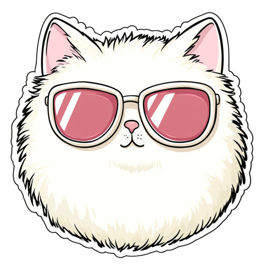 cool cat, sunglasses, pink, white, cream, mauve pink, rose pink, animal, cat face, whimsical, modern, playful, humorous, fun, trendy, hipster cat, fashionable cat, cute cat, kitten, novelty, quirky, contemporary style, retro, cat lover, pet themed, cartoon cat, illustration style