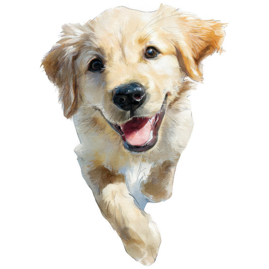 golden retriever, labrador, dog portrait, cream colored dog, tan and white dog, pet lover, animal lovers, dog face, happy dog, smiling dog, dog breed, sporting dog, retriever portrait, realistic dog art, dog illustration, whimsical style, pet themed, animal portraits, dog decor, pet art, cream, golden tan, warm earth tones, dog panel, pet panel, dog wall art, animal lover gift, dog enthusiast, family pet
