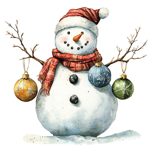 Watercolor Christmas Snowman Fabric Panel 7