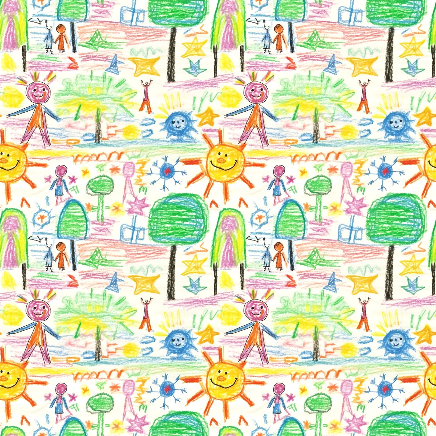 Child Crayon Drawing Pattern 2 Quilting Cotton Fabric