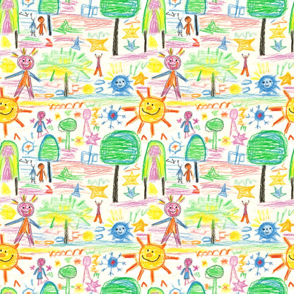 Child Crayon Drawing Pattern 2 Quilting Cotton Fabric