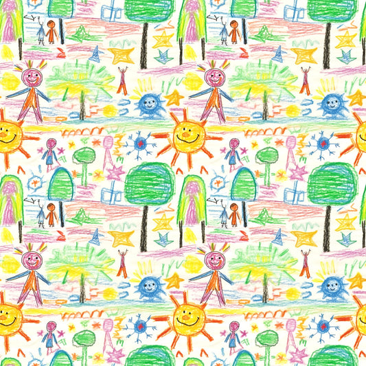 Child Crayon Drawing Pattern 2 Quilting Cotton Fabric