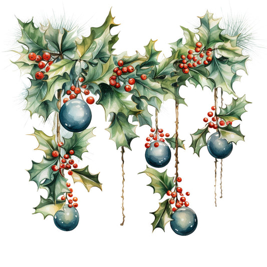 Holly and Baubles Fabric Panel 18
