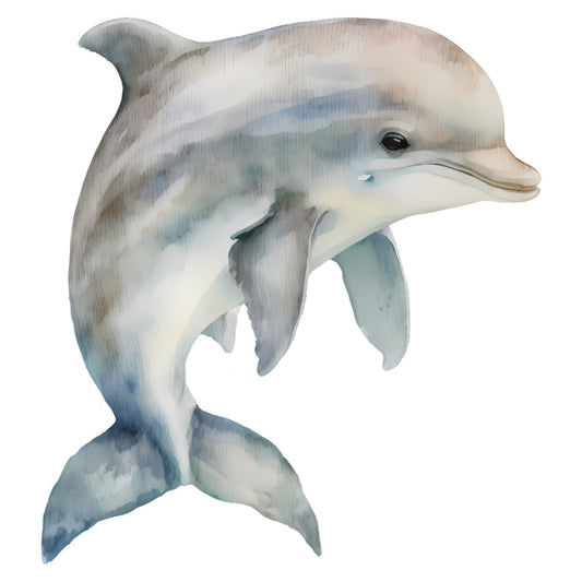 dolphin, ocean, marine life, sea creatures, aquatic, nautical, coastal, beach, whimsical, children, kids, baby, cream, white, pale blue, soft blue, teal, gray, blue-gray, jumping dolphin, playful, gentle, nature, underwater, tropical, summer, nursery, baby quilt, wall hanging, watercolor