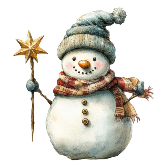 Watercolor Christmas Snowman Fabric Panel 15