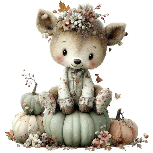 autumn, fall, bear, teddy bear, woodland, cute animals, whimsical, children's, baby, nursery, pumpkin, squash, gourds, floral, daisies, flowers, leaves, botanical, nature, rustic, farmhouse, cream, ivory, sage green, dusty rose, terracotta, brown, warm neutrals, vintage, sweet