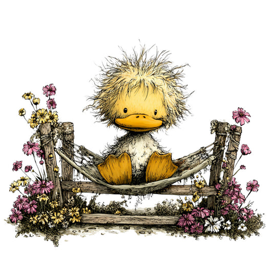 yellow duckling, mauve pink, golden yellow, cream white, charcoal gray, whimsical, farmhouse, rustic, nature, animals, ducks, birds, floral, daisies, wildflowers, flowers, garden theme, spring, summer, vintage illustration, storybook, children's, baby quilt, wall hanging, relaxation, peaceful, cottage core, adorable, sweet, nature lover