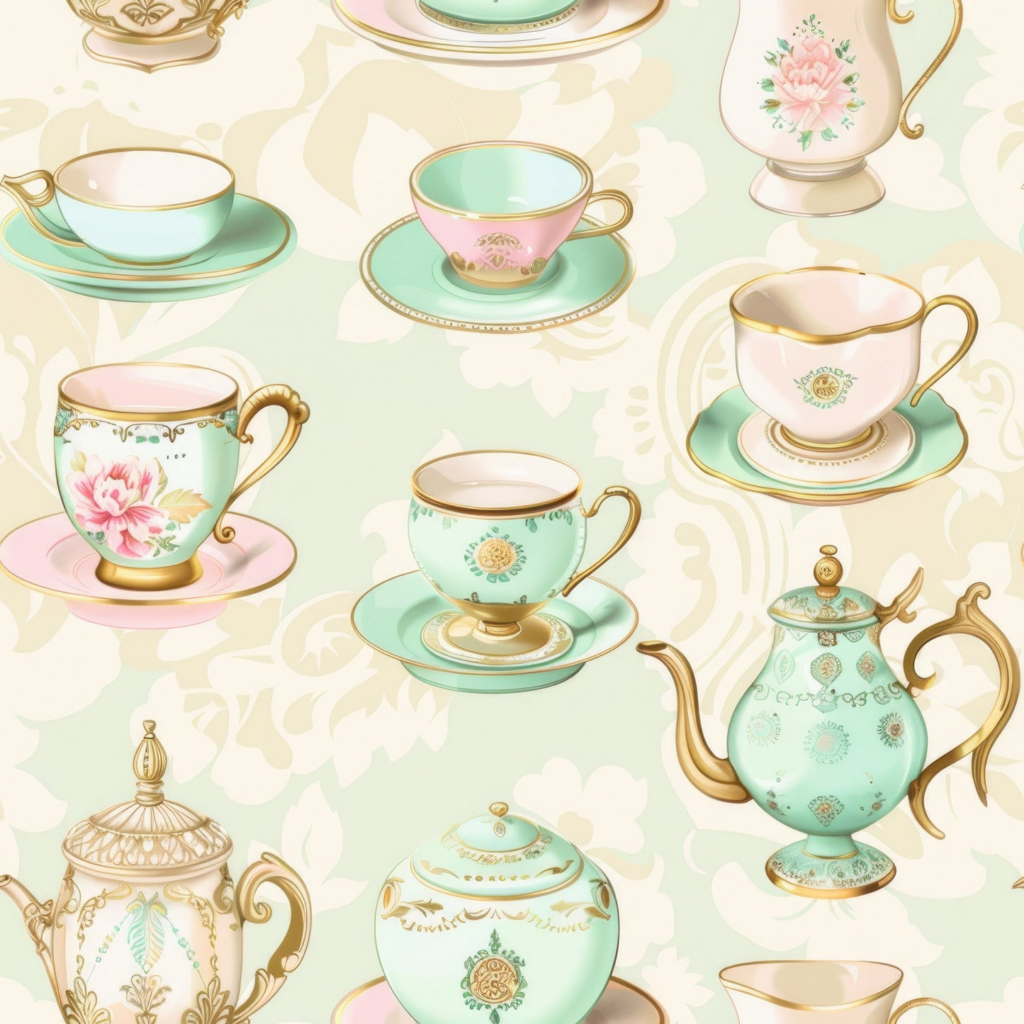 Whimsical Tea Party Pattern 8 Quilting Cotton Fabric