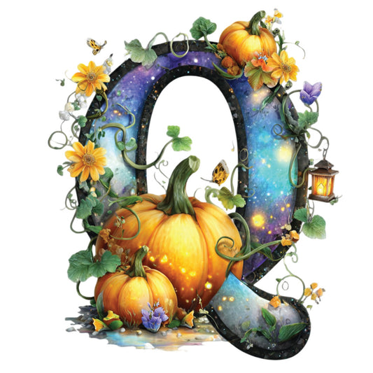 pumpkin, sunflower, autumn, fall, celestial, night sky, magical, whimsical, fantasy, golden yellow, deep purple, forest green, orange, celestial stars, gourds, harvest, seasonal, nature, floral, vines, lantern, butterflies, enchanted, storybook, fantasy theme, rustic, botanical, fireflies, mystical, thanksgiving