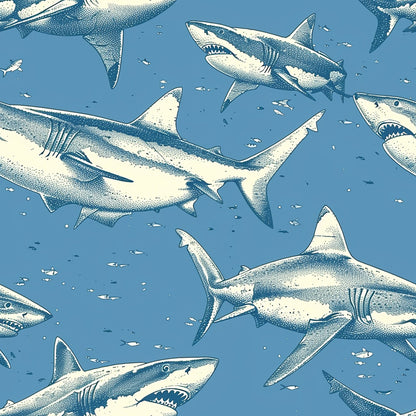 Sharks Circling Pattern 2 Quilting Cotton Fabric