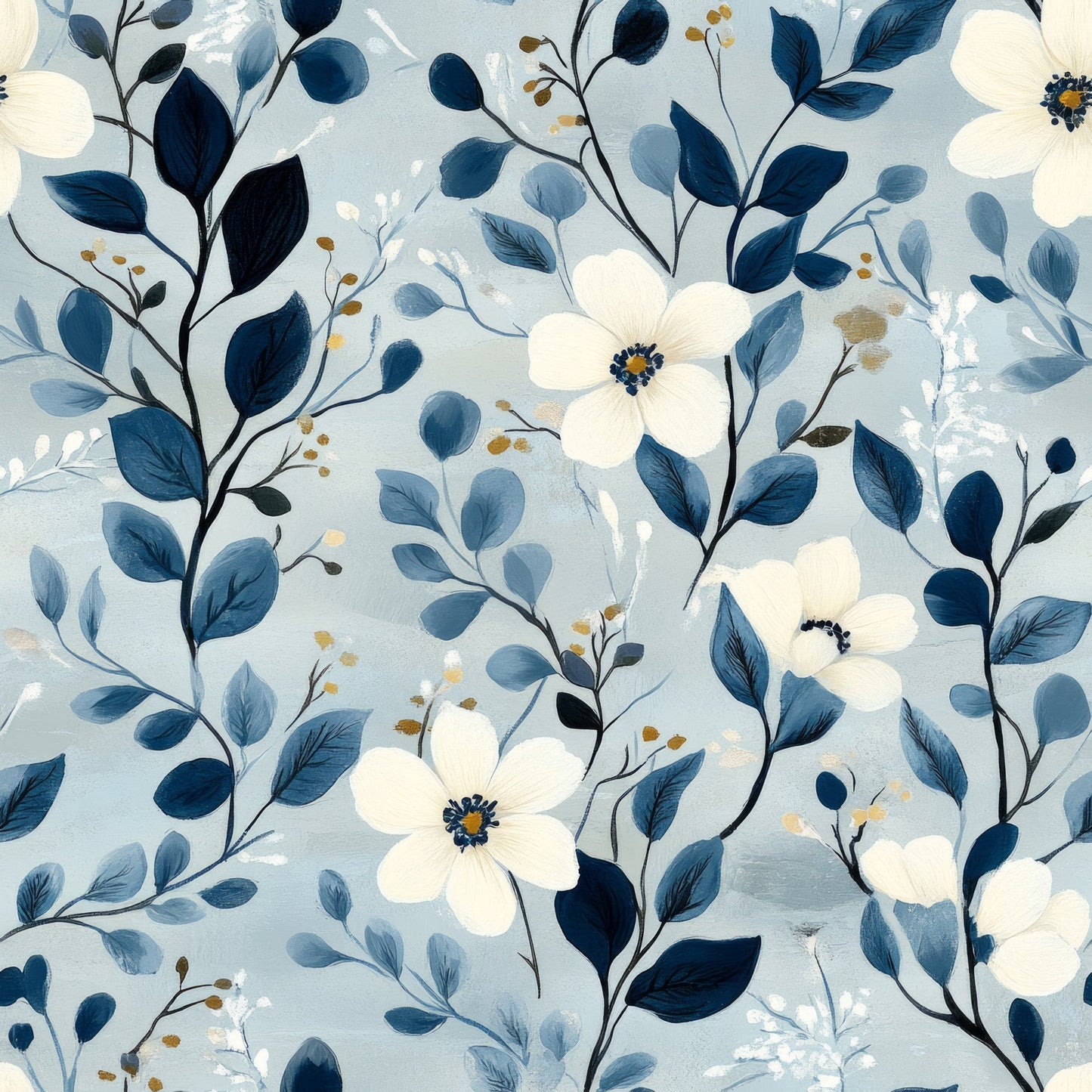 Cornflower Blue Floral Pattern 10 Quilting Cotton Fabric