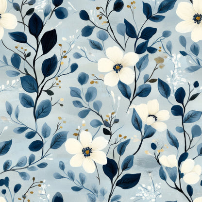 Cornflower Blue Floral Pattern 10 Quilting Cotton Fabric