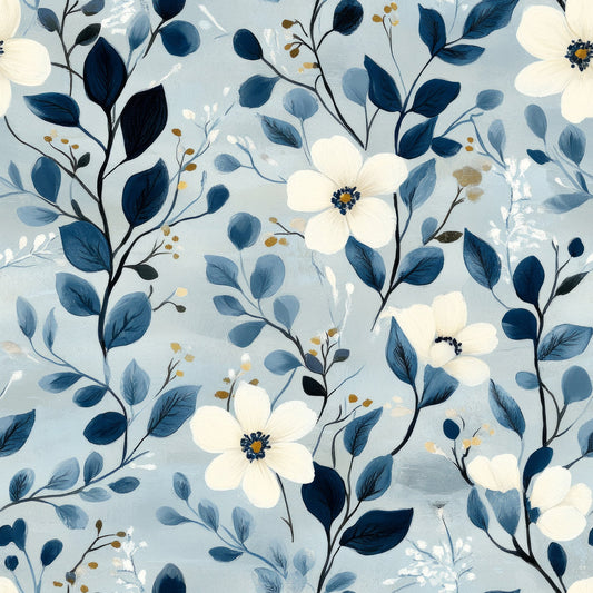 Cornflower Blue Floral Pattern 10 Quilting Cotton Fabric