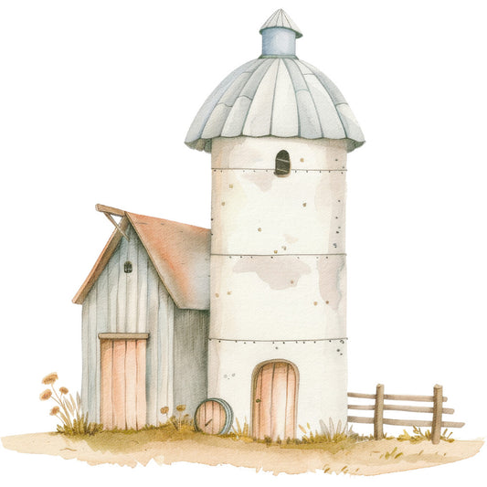 Watercolor Farm Fabric Panel 39