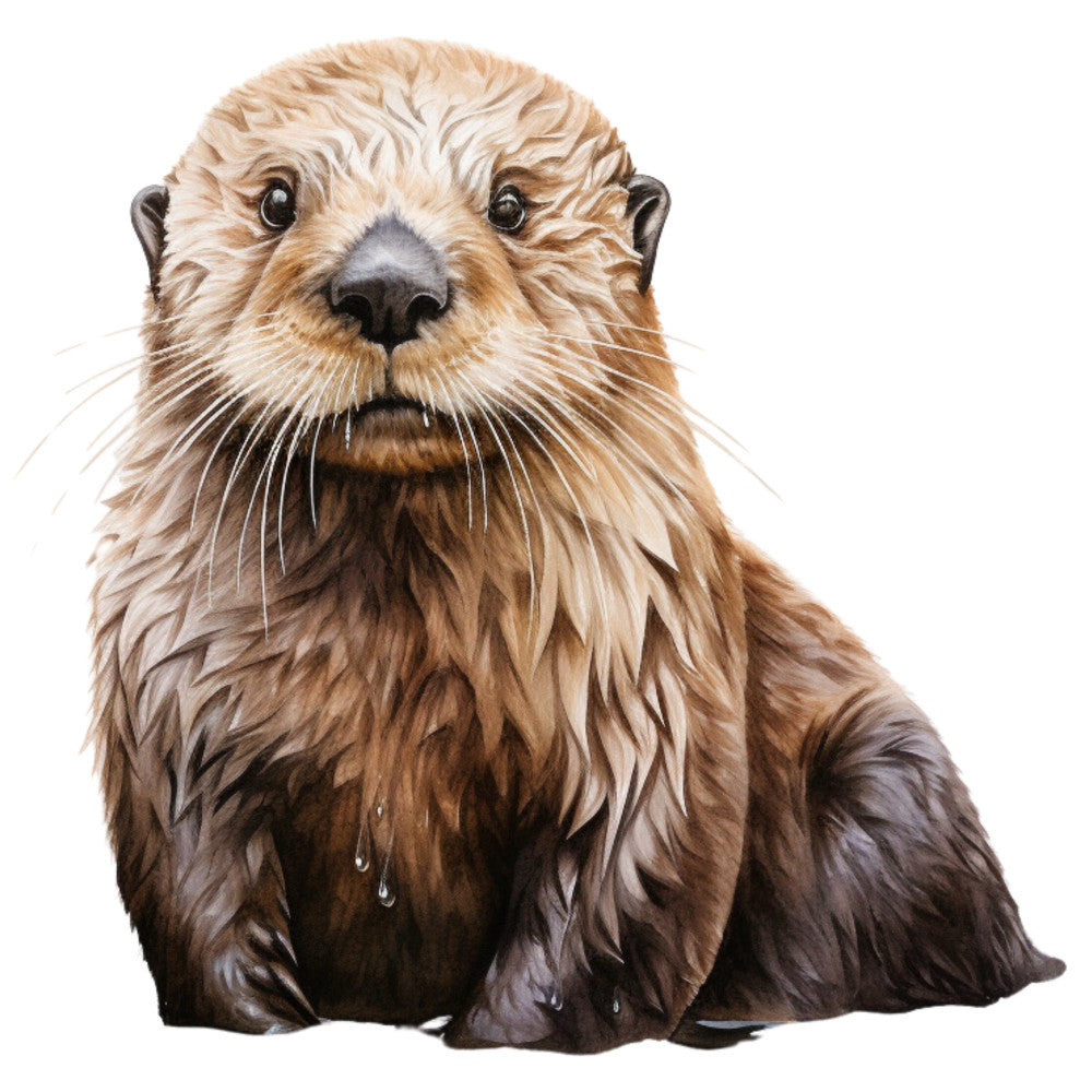 otter, wildlife, animal portrait, nature, woodland, aquatic animals, realistic, detailed illustration, tan, cream, brown, dark brown, charcoal, natural colors, earth tones, whimsical, children's, nursery, cute animals, friendly face, front facing, adorable, playful, wall hanging, home decor, animal lover, nature lover