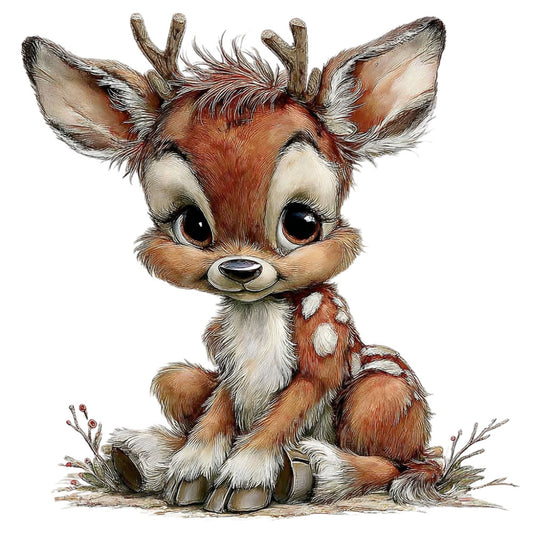 cute deer, fawn, woodland animals, baby animals, brown, cream, white, tan, beige, rust red, forest green, whimsical, children's, nursery, baby quilt, wall hanging, woodland theme, nature, forest creatures, gentle, soft, adorable, holiday, christmas, autumn, fall, farmhouse style, storybook illustration, vintage style, decorative panel