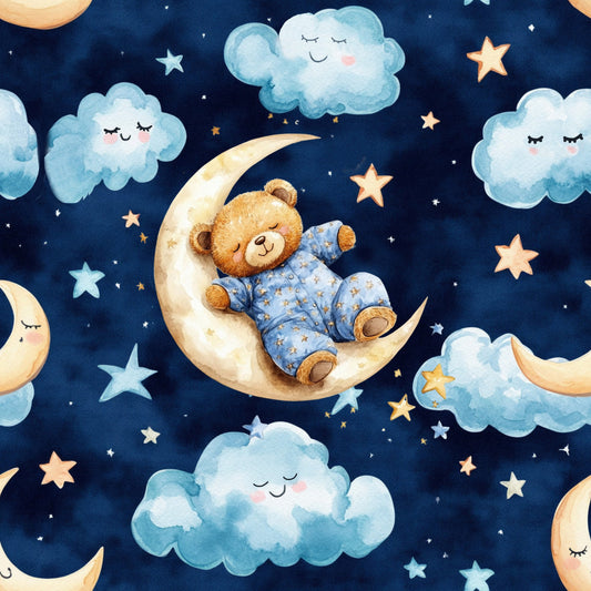 Blue Teddy Bear Baby Boy Pattern 1 Quilting Cotton Fabric