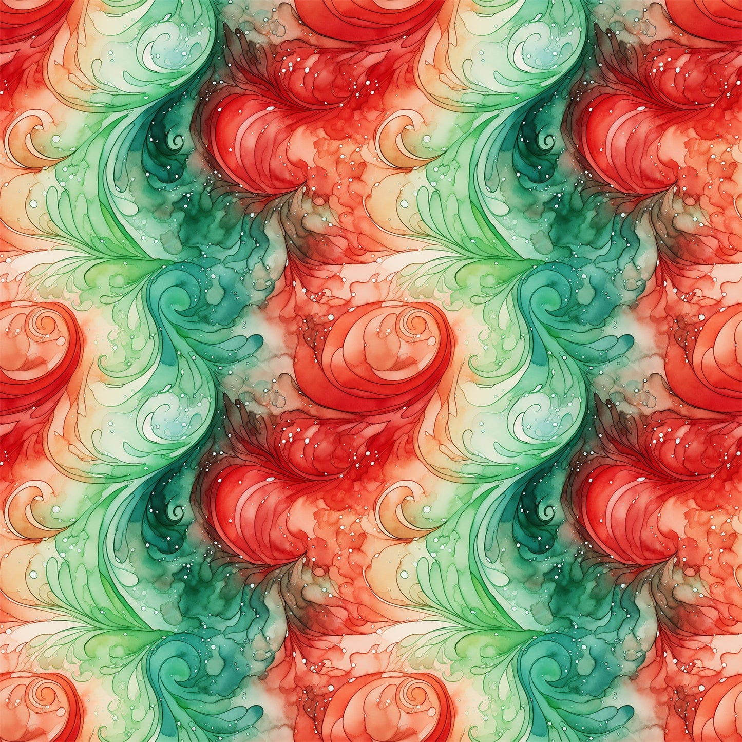 Watercolor Christmas Swirls Pattern 2 Quilting Cotton Fabric