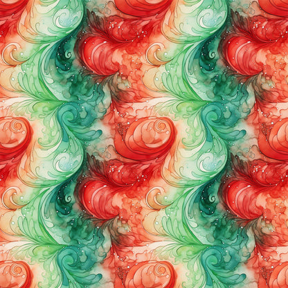 Watercolor Christmas Swirls Pattern 2 Quilting Cotton Fabric
