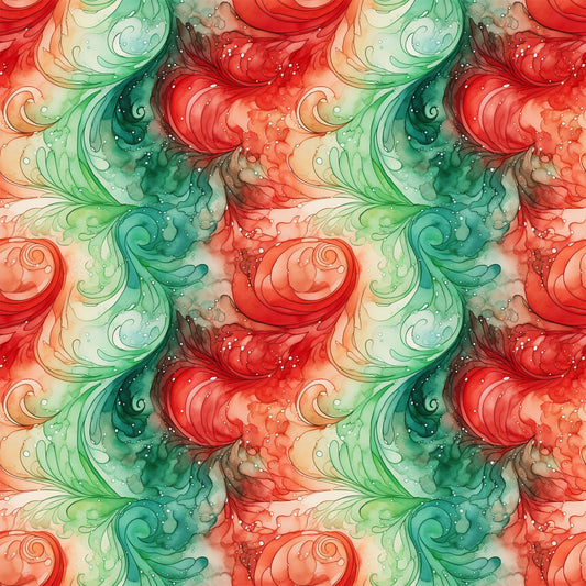 Watercolor Christmas Swirls Pattern 2 Quilting Cotton Fabric