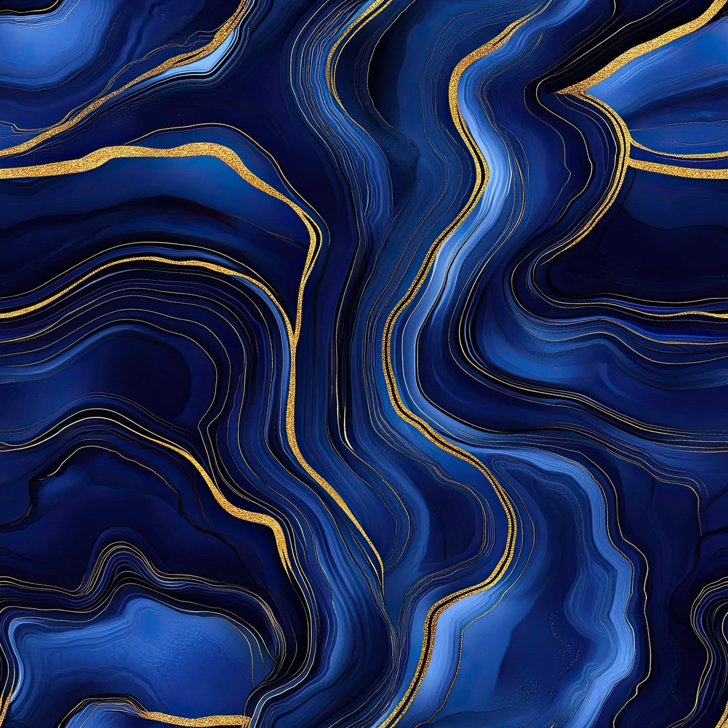 Royal Blue and Gold Agate Pattern 1 Quilting Cotton Fabric
