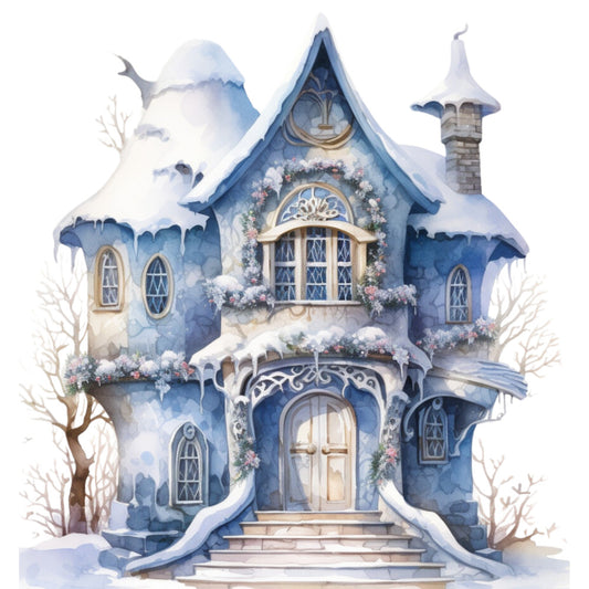 Watercolor Winter Houses Fabric Panel 6