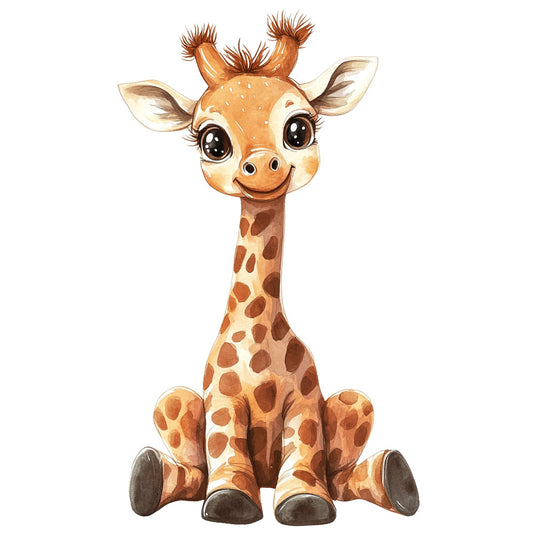 cute giraffe, baby giraffe, animal print, spotted pattern, tan, cream, rust brown, chocolate brown, whimsical, playful, children's, nursery, safari animals, african animals, baby animals, cute face, big eyes, gentle expression, baby quilt, nursery decor, wall hanging, kids fabric, animal theme, warm tones, spotted motif, giraffe spots, safari theme, jungle animals, adorable, sweet
