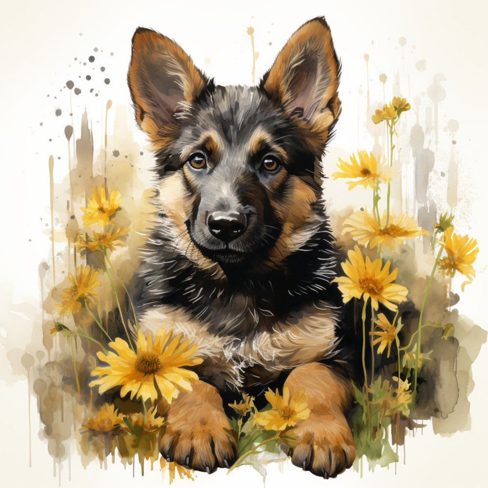 German Shepherd with Flowers Fabric Panel 8