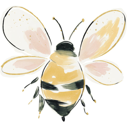 bee, honeybee, gold, yellow, black, cream, white, blush pink, dusty rose, nature, insects, animals, whimsical, elegant, modern, spring, summer, botanical, watercolor, painted, delicate, feminine, decorative, baby quilt, nursery, wall hanging, garden theme, honey themed, celestial accents, glitter details