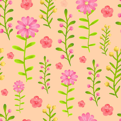 Handdrawn Pink Flowers Pattern 2 Quilting Cotton Fabric