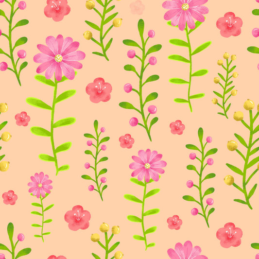 Handdrawn Pink Flowers Pattern 2 Quilting Cotton Fabric