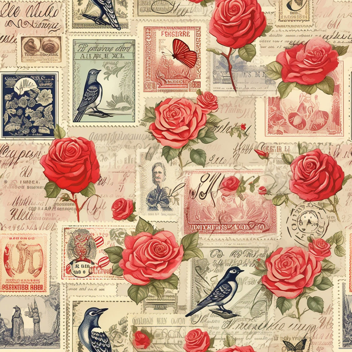 Postmarked Roses Pattern 1 Minky Fabric