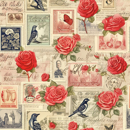 Postmarked Roses Pattern 1 Minky Fabric