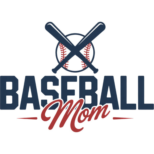 baseball mom, navy blue, red and white, sports themed, baseball, bats, ball, script lettering, cursive text, mom appreciation, sports fan, athletic, casual style, americana, patriotic colors, white background, bold text, sports lover, family themed, mother's day, gift for mom, sports mom, baseball season, summer sports, casual wear, inspirational text, hobby themed, recreation, team spirit