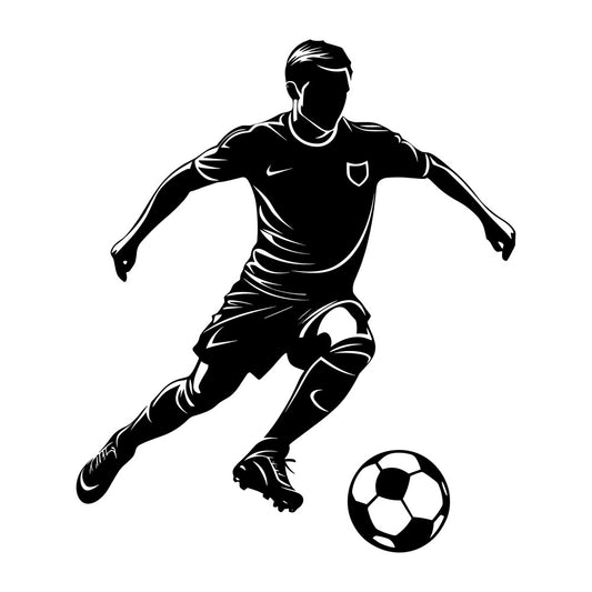 soccer, sports, athletic, silhouette, black and white, monochrome, youth sports, football player, athletic wear, nike, team sport, soccer player, ball sport, action pose, sports themed, boys fabric, sports illustration, modern, graphic, high contrast, dynamic, competitive sports, recreational sports, soccer ball, athletic silhouette, sports equipment, team colors, activity themed, energetic