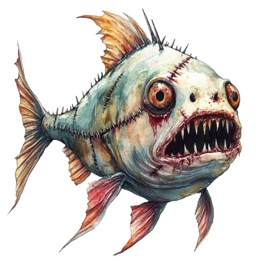Watercolor Scary Fish Fabric Panel 14