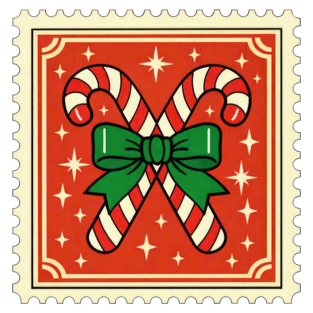 candy cane, red and white, forest green, holiday, christmas, festive, vintage, whimsical, retro, striped, bow, stars, sparkles, traditional, classic, seasonal, winter, decorative, cheerful, bright, nostalgic, elegant, timeless, wall hanging, home decor, festive design, candy stripe, green bow, red background, cream accents