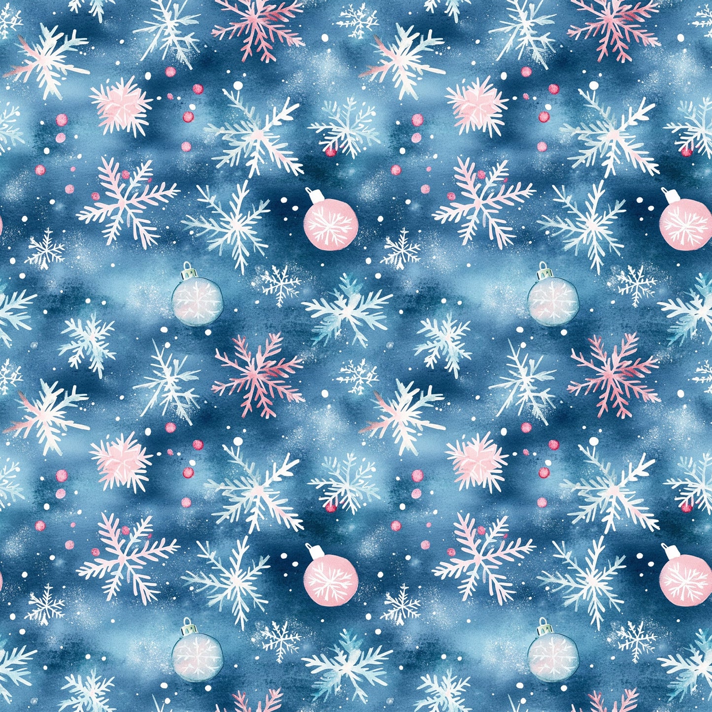 Watercolor Blue Christmas Pattern 9 Quilting Cotton Fabric