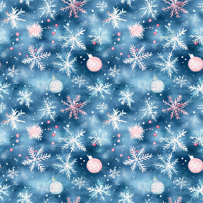 Watercolor Blue Christmas Pattern 9 Quilting Cotton Fabric