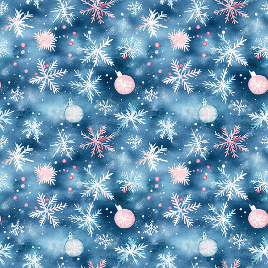 Watercolor Blue Christmas Pattern 9 Quilting Cotton Fabric