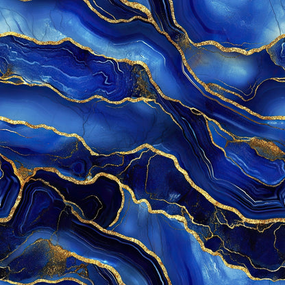 Royal Blue and Gold Agate Pattern 33 Minky Fabric