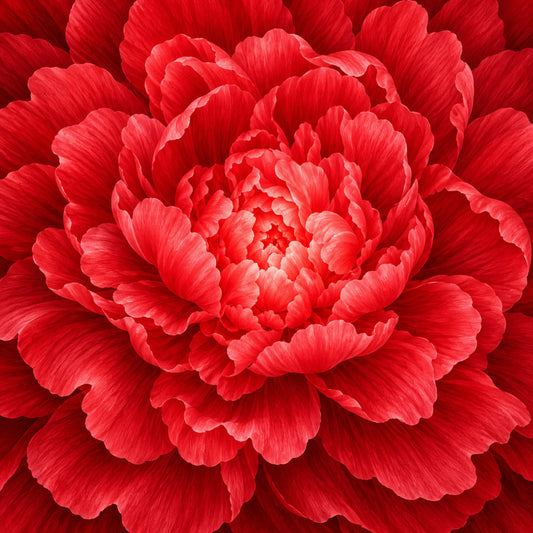 red peony, coral red, crimson, deep red, bright red, floral, botanical, peony flower, layered petals, garden flowers, nature, elegant, romantic, traditional, vintage, spring, summer, rose red, scarlet, full bloom, detailed petals, close-up florals, statement fabric, large scale print, home decor, quilt backing, wall hanging, decorative fabric