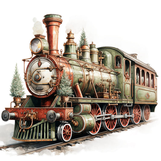 Vintage Christmas Trains Fabric Panel 12
