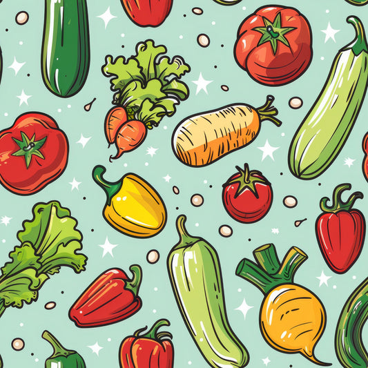 Cartoon Mixed Vegetables Pattern 1 Quilting Cotton Fabric