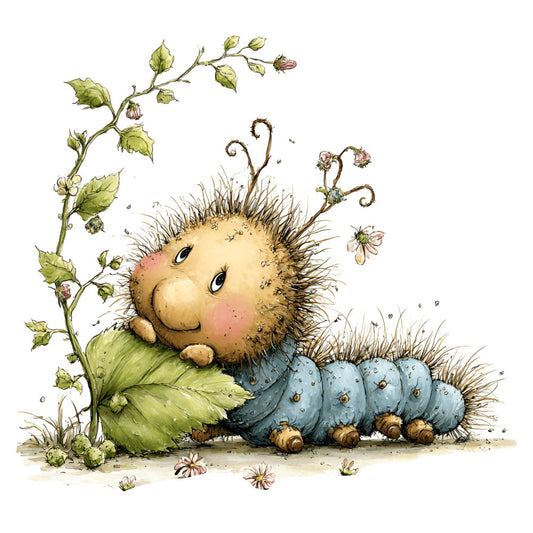 cute hedgehog, woodland animals, nature illustration, garden scene, spring, whimsical, children's, baby quilt, sage green, dusty blue, cream, soft colors, animals, leaves, flowers, hop flowers, botanical, storybook style, gentle, nursery, wall hanging, charming, innocent, playful, rustic, pastoral, watercolor style, detailed illustration, english countryside