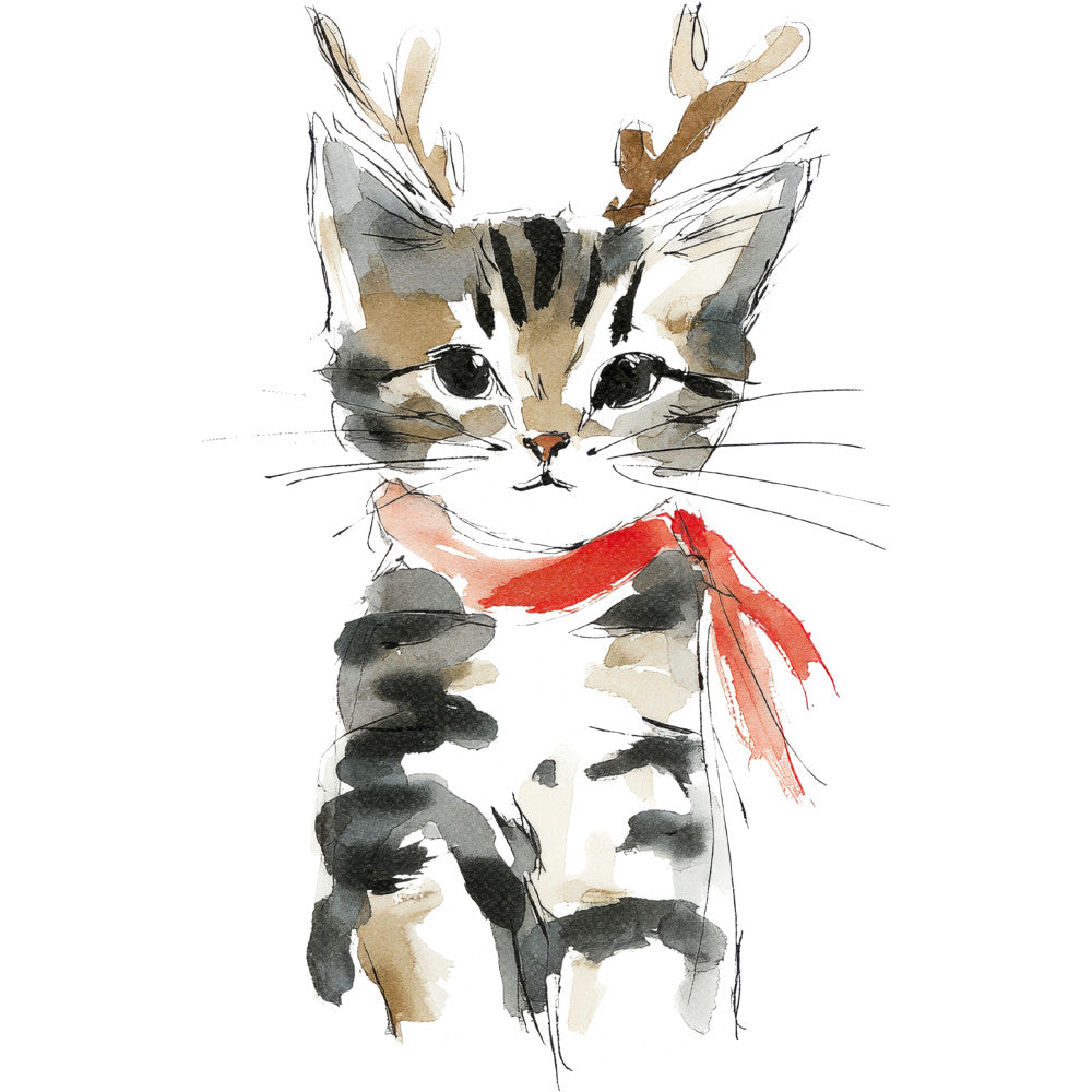 Handdrawn Christmas Cats Fabric Panel 65