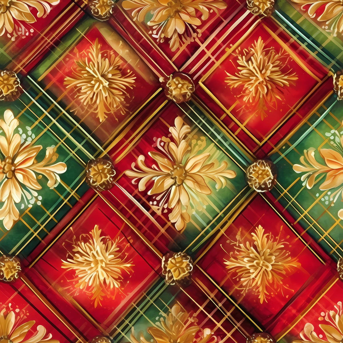 Gilded Tartan Blooms Pattern 3 Minky Fabric
