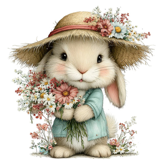adorable bunny, animals, baby, blush pink, cottage core, cream, cute, daisies, floral, flowers, garden, gentle, gold accents, green, heart-warming, illustrated, nursery, pastel colors, rabbit, romantic, rustic, sage green, spring, storybook, sweet, tender, vintage, whimsical, woodland