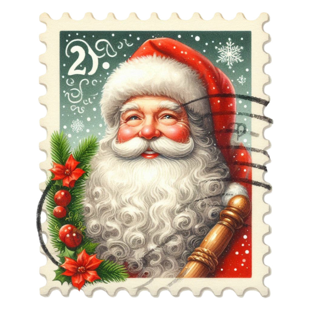 Santa Claus Postage Stamps Fabric Panel 19